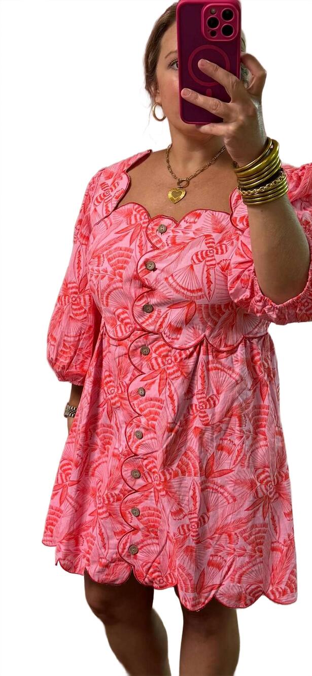 NEW FATE women's scallop edge button dress in pink